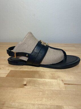 Tory Burch Everly T-Strap Sandals Black Leather Designer Flat Sandals Women's